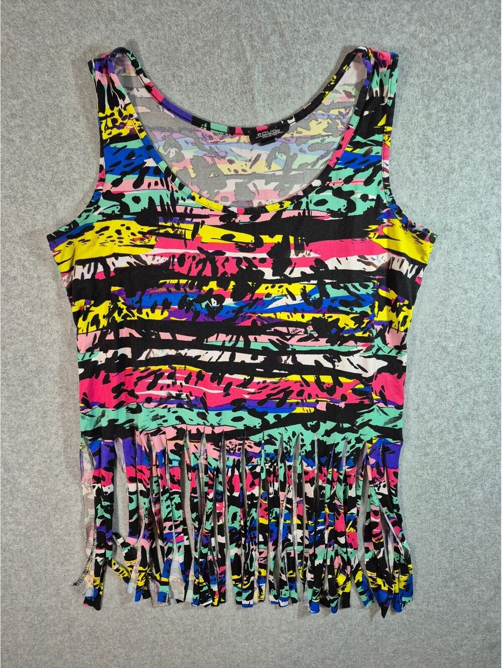 Rouge Collection 1X Multicolor Graffiti Print Fringe Tank Top Y2K